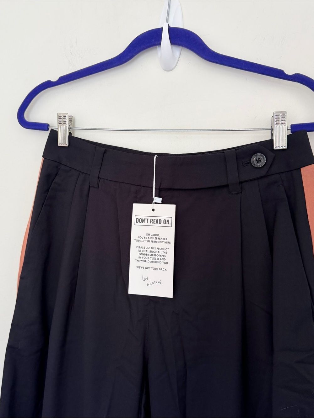 Wildfang The Empower Wide Leg Trouser Mauve Pink Side Stripe black pants - Picture 4 of 9